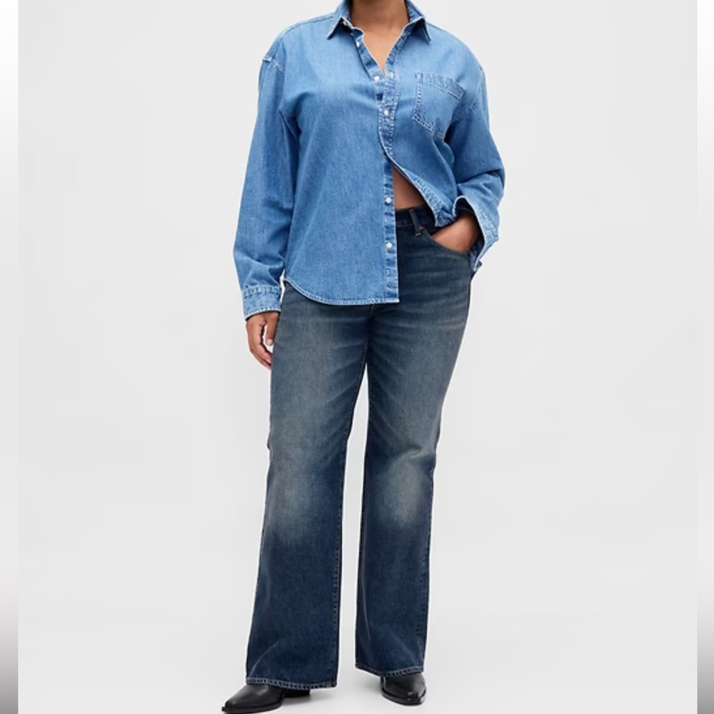Gap Mid Rise Relaxed Flare Jeans In Dark Blue Indigo Size 14 R 06/25 Style